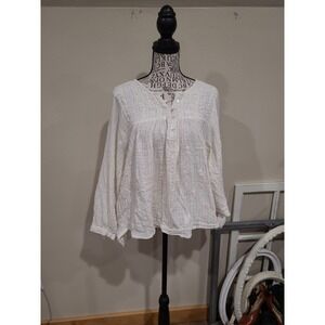 World Market women Sz L/XL Ivory gauzy Cotton dolman sleeve flowy boho top hippy